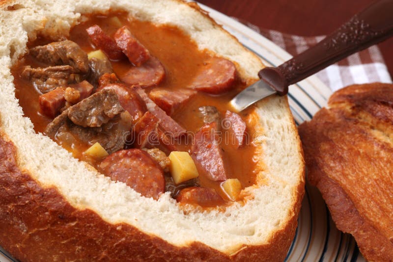 Goulash soup in a bread bowl