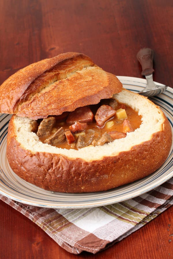 Goulash soup in a bread bowl