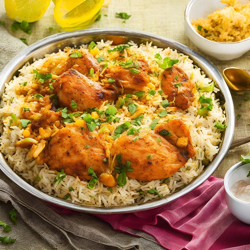 Gourmet Chicken Biryani with Steamed Basmati Rice Stock Illustration