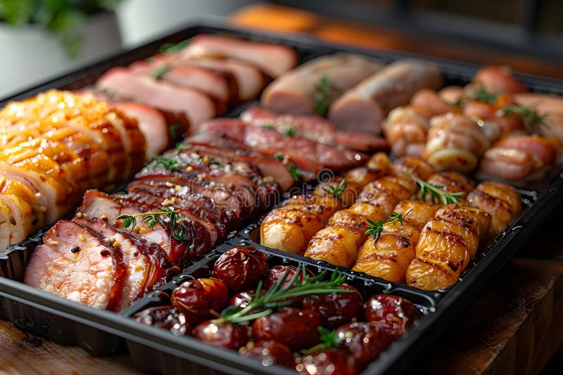 Gourmet grillat kött med rosmarin garnish för matsmältning och matlagning generativ ai stock illustrationer