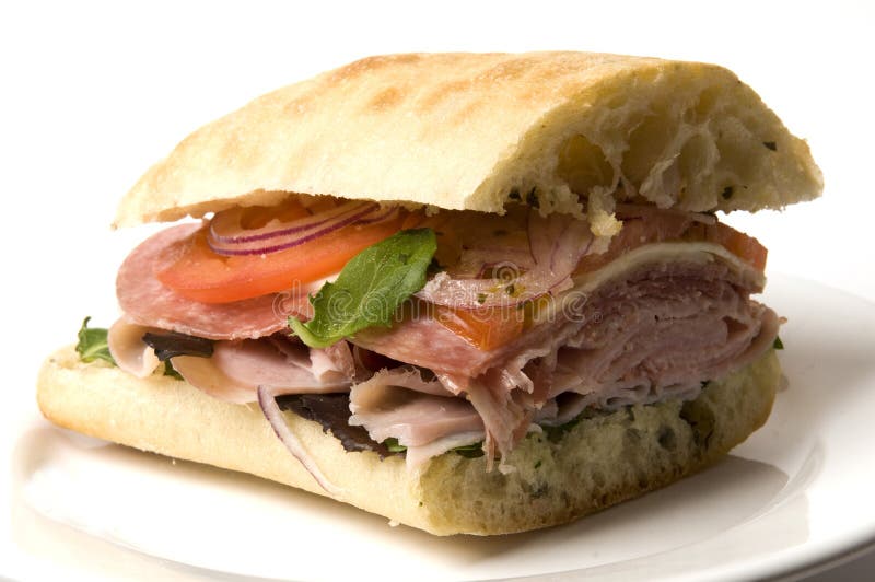 Gourmet Italian Salami Prosciutto Sandwich Stock Photography Image