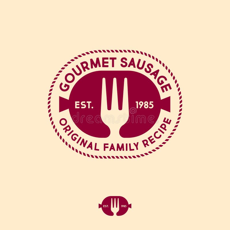 Gourmet sausages logo. Original products. Butcher shop sign.