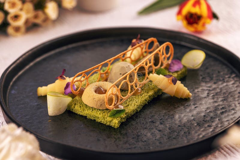 Gourmet starter displayed on elegant plate royalty free stock photography