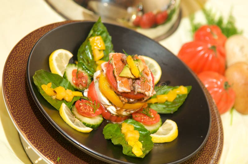 Gourmet Tomato Starter With Mozzarella And Basil Stock Image Image