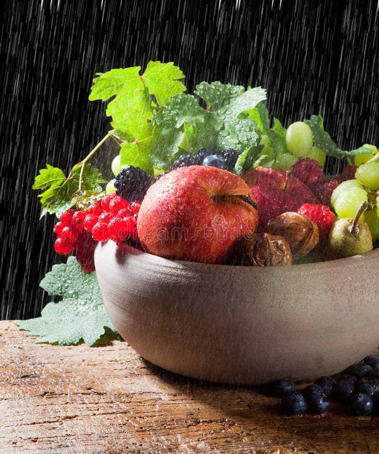 Gouttes de pluie sur des fruits d'automne photographie stock libre de droits Gouttes de pluie sur des fruits d'automne photographie stock libre de droits