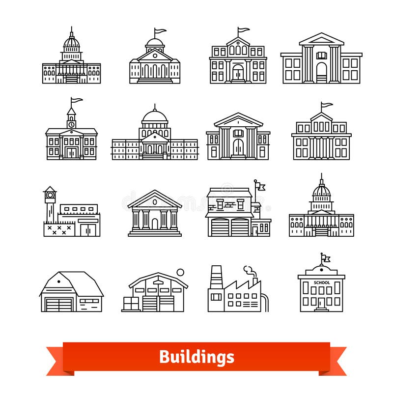 Governo ed insieme educativo dell'edificio pubblico royalty illustrazione gratis Governo ed insieme educativo dell'edificio pubblico royalty illustrazione gratis