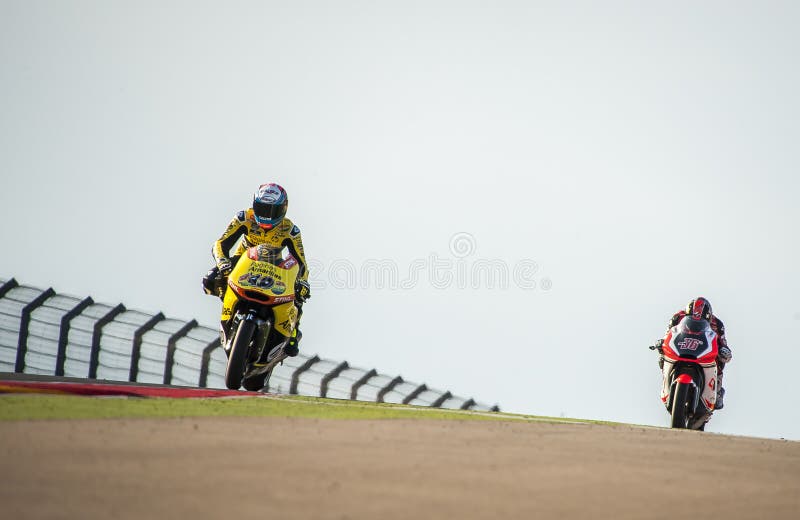 GP ARAGON MOTO GP MOTO 2 jeździec ALEX RINS. Alex Rins przy GP Movistar De Aragon MotoGP przy Motorland Aragon obwodem na Wrześniu 27, 2015 w Alcañiz, Aragon, Hiszpania