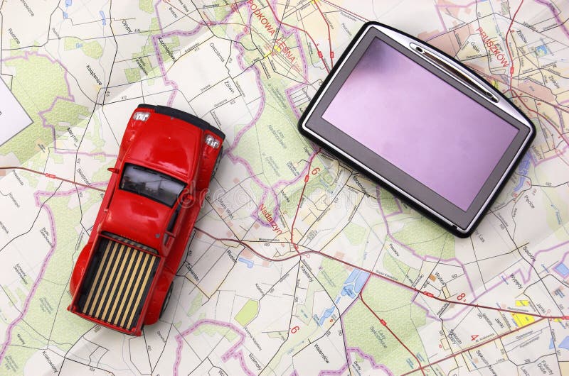 GPS and car on map royalty free stock photos
