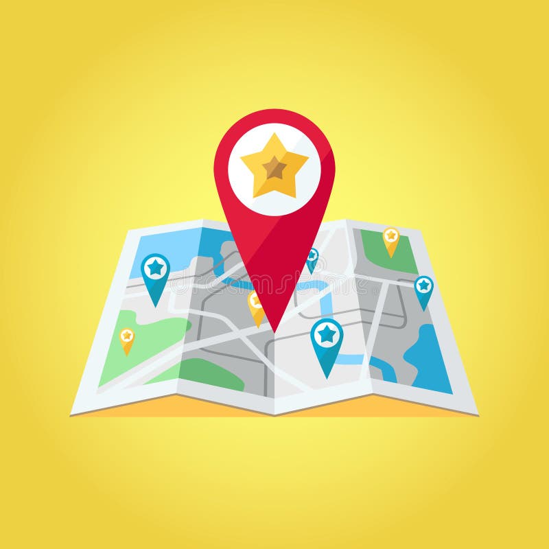 GPS map pointers on the map vector illustration. Big red GPS pointer with star. vector illustration GPS map pointers on the map vector illustration. Big red GPS pointer with star. vector illustration