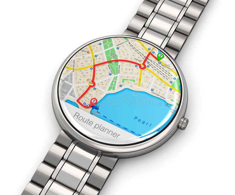 compileren doos Assert GPS-navigatie Op Smartwatch Stock Illustratie - Illustration of zilver,  satelliet: 78507020