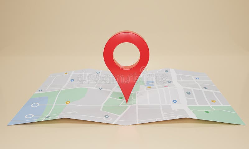 GPS. navigator pin checking with map on beige background. Location pin, 3d rendering illustration royalty free illustration