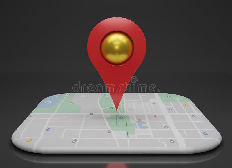GPS. navigator pin checking with map on black background. 3d rendering illustration royalty free illustration