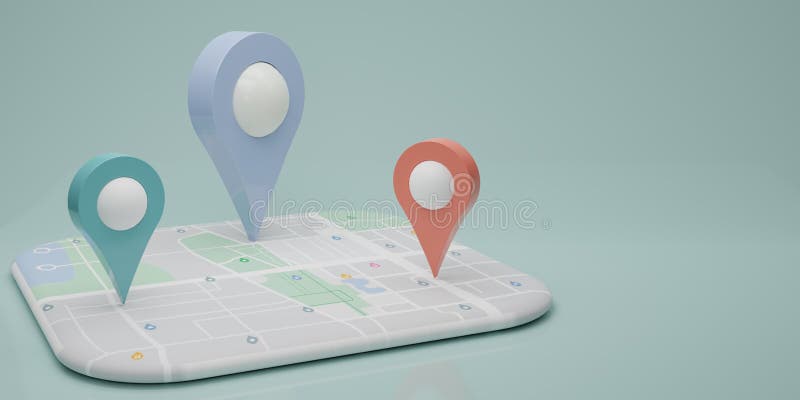 GPS. navigator pin checking with map on blue background. Location pin and location map with copy space for message or texts. royalty free illustration
