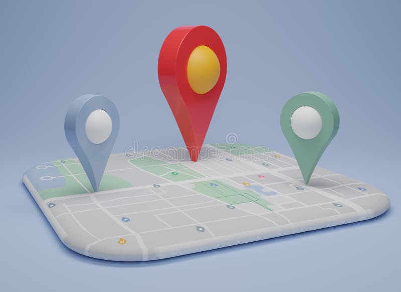 GPS. navigator pin checking with map on light blue background. 3d rendering vector illustration