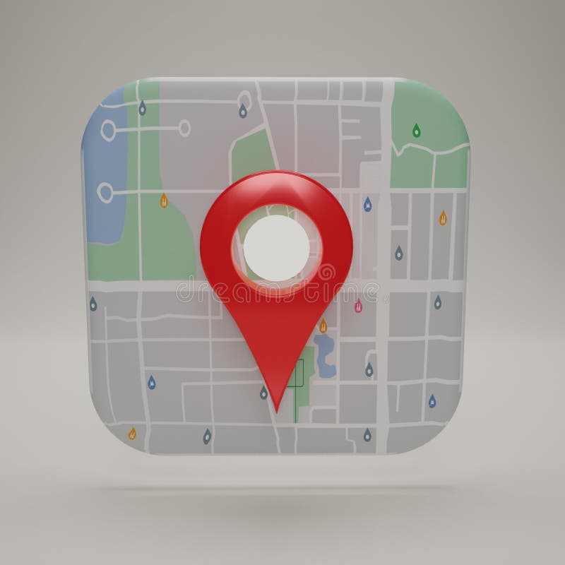 GPS. navigator pin checking with map on white background. location icon. 3d rendering illustration stock illustration