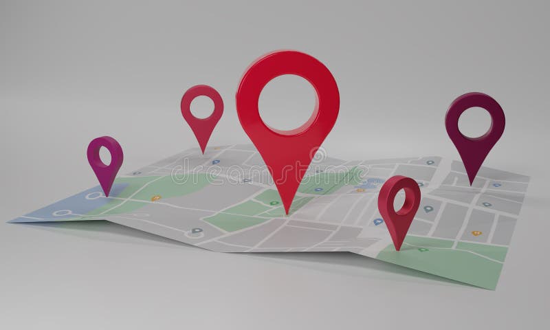 GPS. navigator pin checking with map on white background. 3d rendering illustration royalty free illustration