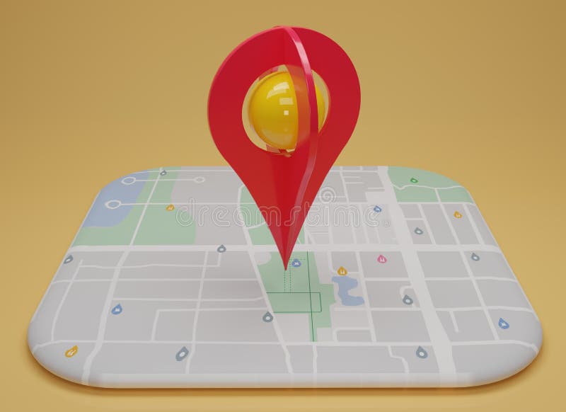 GPS. navigator pin checking with map on yellow background. Location pin, 3d rendering illustration royalty free illustration