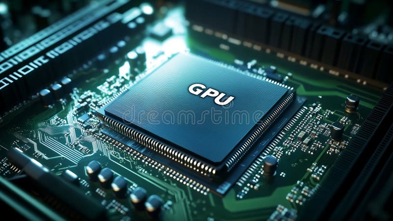 GPU On Circuit Board, Technology Background. Close-Up Of A Modern Electronic Component stock illustration