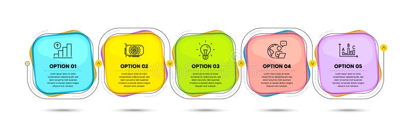 Gpu, Survey results and Graph chart icons set. Idea sign. Graphic card, Best answer, Growth report. Light bulb. Vector stock illustration