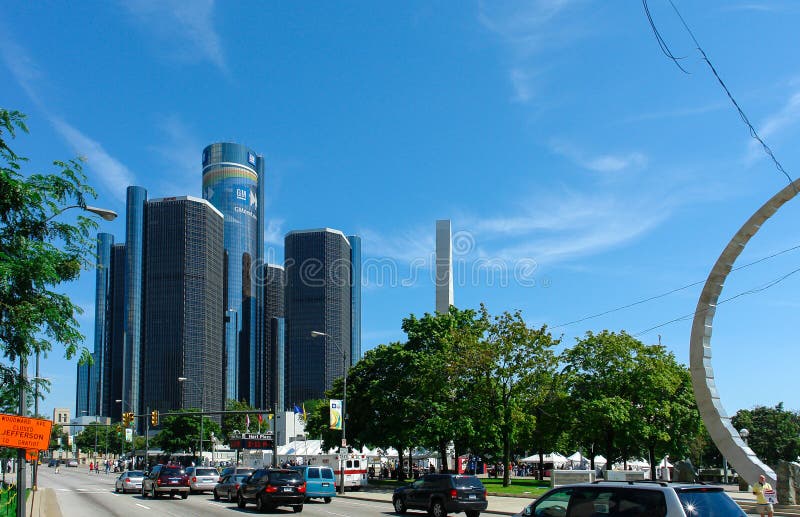 GR.-Renaissance-Mitte, Rencen in Detroit, Michigan, USA stockbilder GR.-Renaissance-Mitte, Rencen in Detroit, Michigan, USA stockbilder