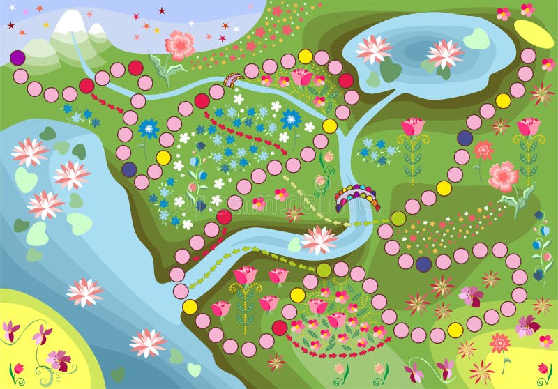 Game for children - journey through the floral country, Vector illustration. Game for children - journey through the floral country, Vector illustration.