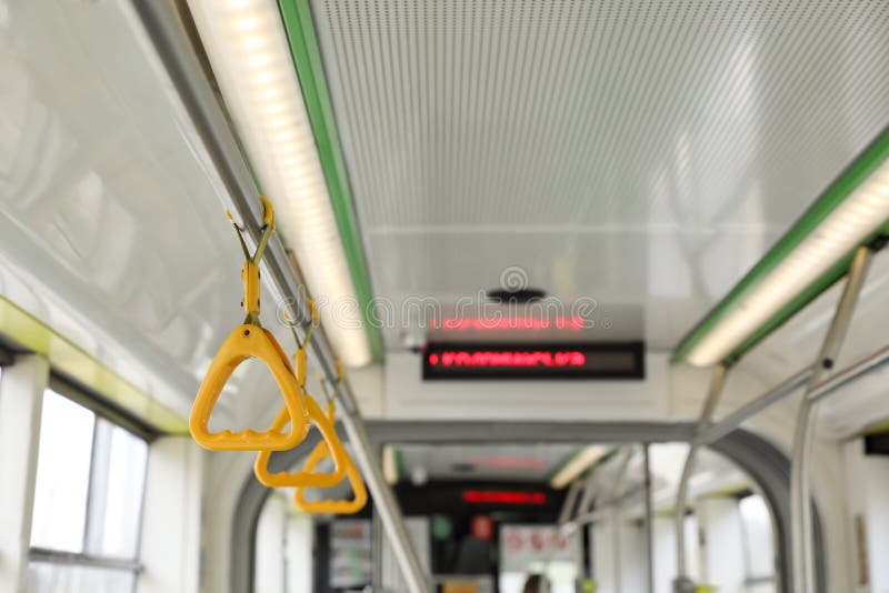 Grab Pole with Handgrip Handles in Public Transport Stock Photo Image