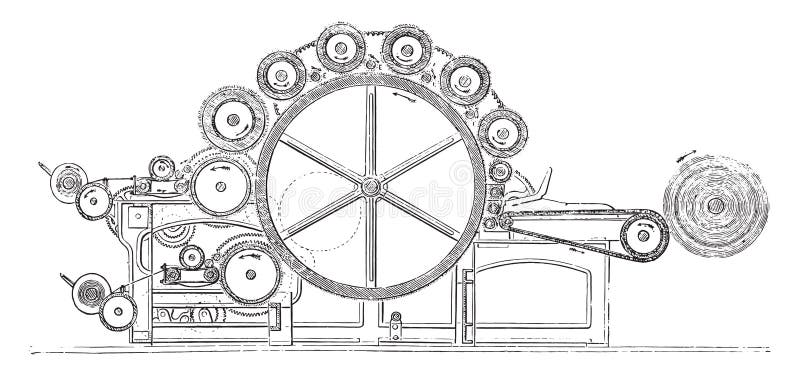 Carding machine finishing wool, vintage engraved illustration. Industrial encyclopedia E.-O. Lami - 1875. Carding machine finishing wool, vintage engraved illustration. Industrial encyclopedia E.-O. Lami - 1875