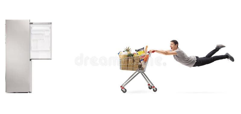 Grabb Som Dras Av Shoppingvagnen in Mot En Tom Kyl Arkivfoto - Bild av ...