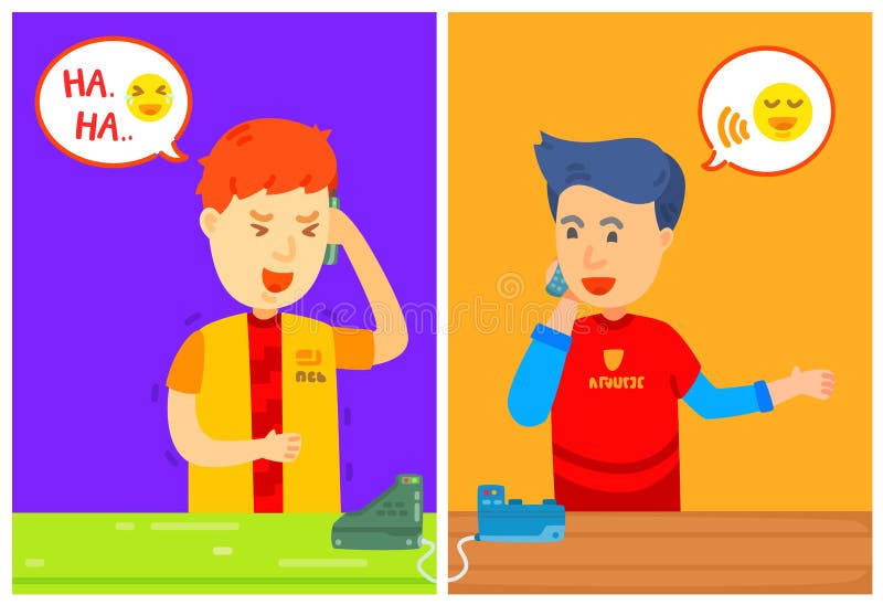 Grabb två som teckenet som kallar på telefonen med meddelandeasken, är hem på telefonen, dem, talade på telefonen, har en lång ko vektor illustrationer Grabb två som teckenet som kallar på telefonen med meddelandeasken, är hem på telefonen, dem, talade på telefonen, har en lång ko vektor illustrationer