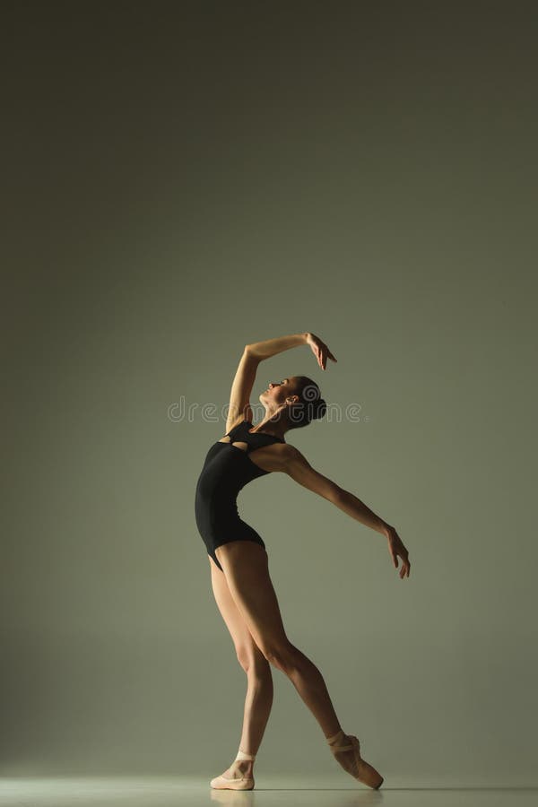 Young Graceful Female Ballet Dancer Dancing in Mixed Light Stock Image