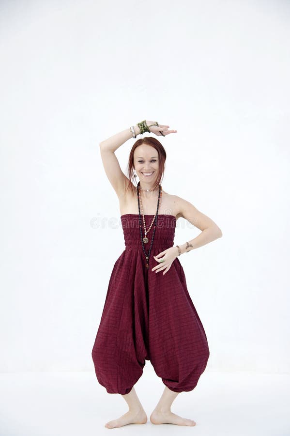 Happy Shakti Yoga Woman White Background royalty free stock photo Happy Shakti Yoga Woman White Background royalty free stock photo