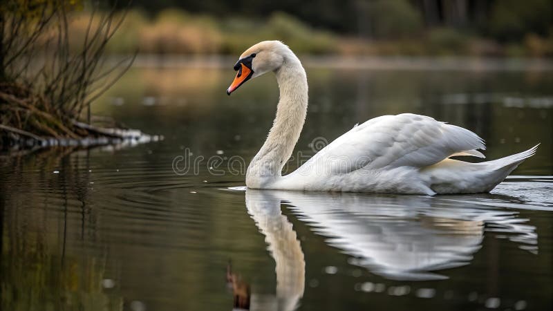 Gracful schwan Schwimmen auf ruhiger Wasserspiegelung. Fotogenerative AI vektor abbildung