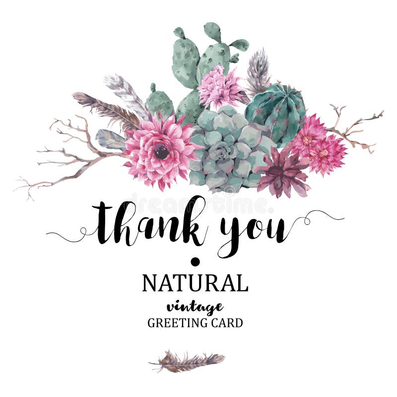Gracias cardar con las ramas y el succulent ilustración del vector Gracias cardar con las ramas y el succulent ilustración del vector