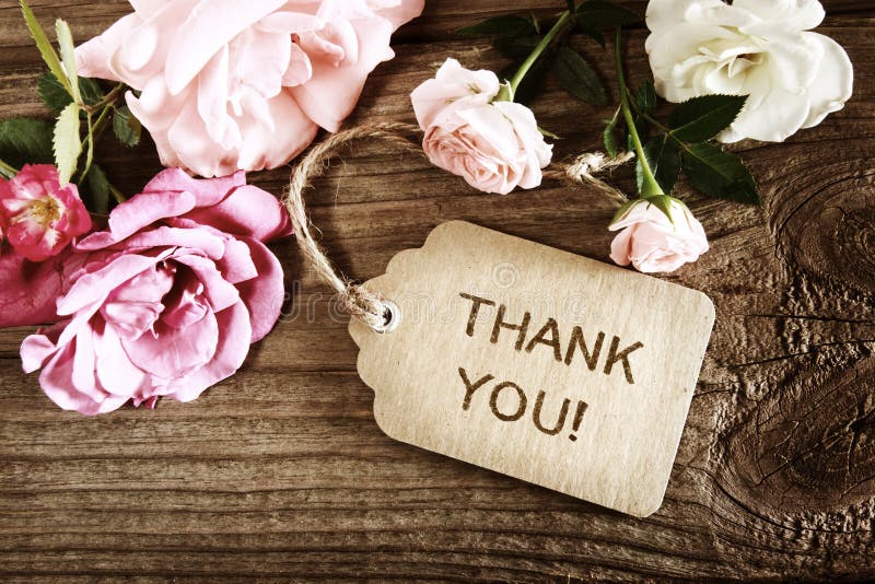 Thank You message with small roses on wood background. Thank You message with small roses on wood background