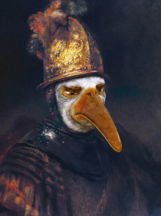 Gracioso parodia de pintura de aceite de casco dorado Rembrandt