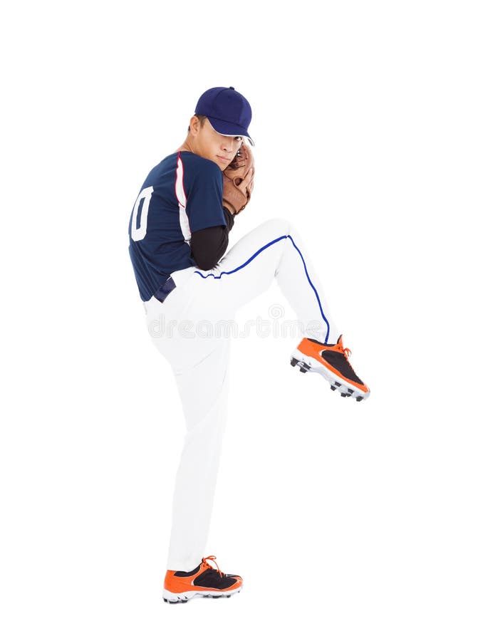Gracz baseballa pozy miotania miotacz przygotowywająca piłka obrazy stock Gracz baseballa pozy miotania miotacz przygotowywająca piłka obrazy stock