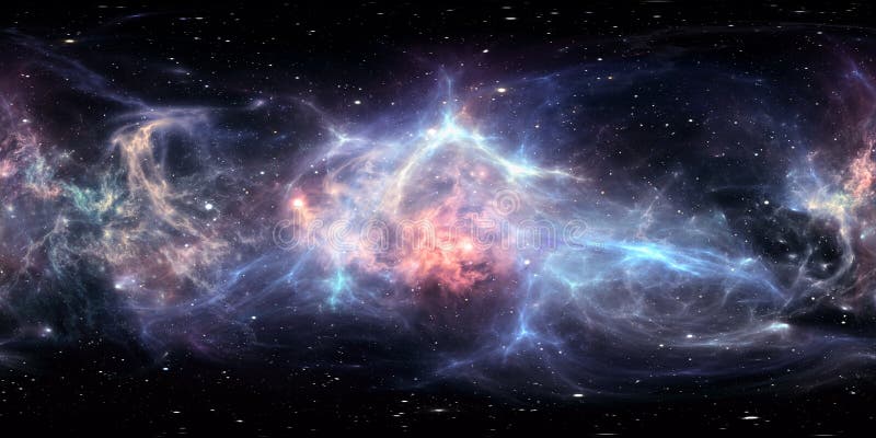 360-Grad-interstellare Staubwolke und -gas Raumhintergrund mit Nebelfleck und Sternen Glühender Nebelfleck, equirectangular Proje