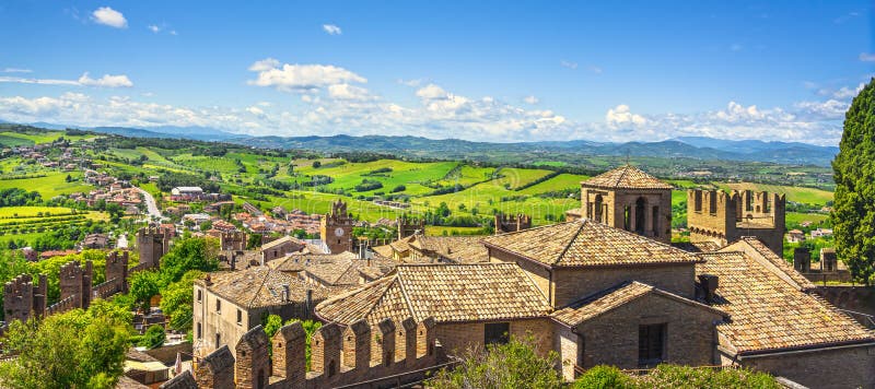 Gradara medieval village view from castle, Pesaro and Urbino, Marche region, Italy