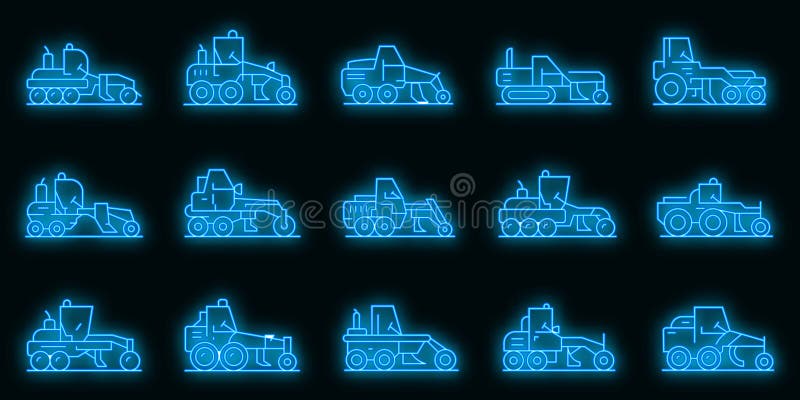 Grader machine icons set vector neon vector illustration