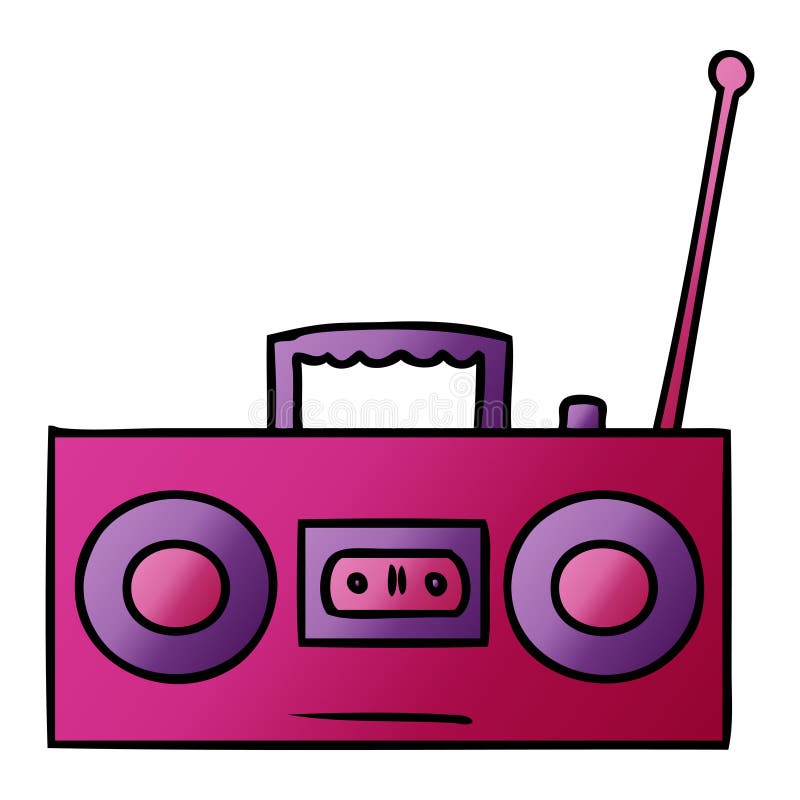 Gradient Cartoon Doodle of a Gradient Cassette Player Stock Vector
