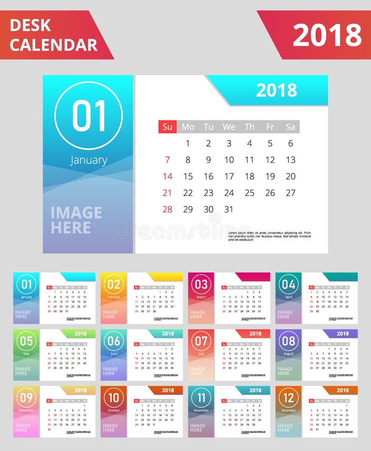 Gradient 2018 coloré de calendrier de bureau illustration libre de droits Gradient 2018 coloré de calendrier de bureau illustration libre de droits