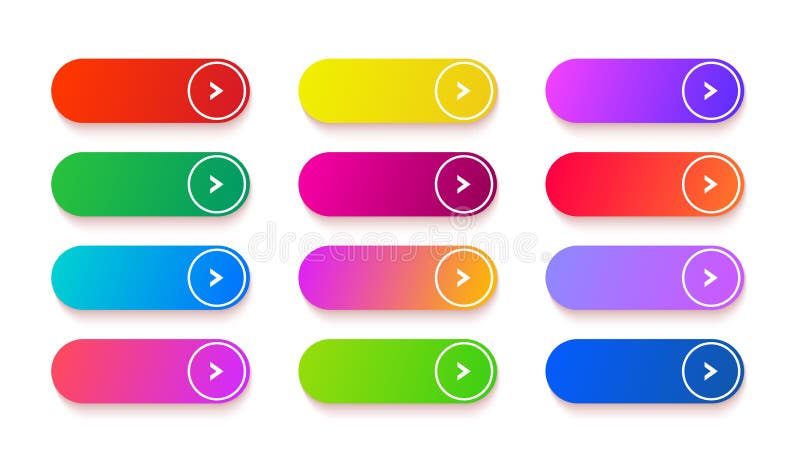 Gradient empty button. Colored vector rectangle web elements set. Long shiny buttons red, orange, green for panel ui and calls. Rectangle button vectors