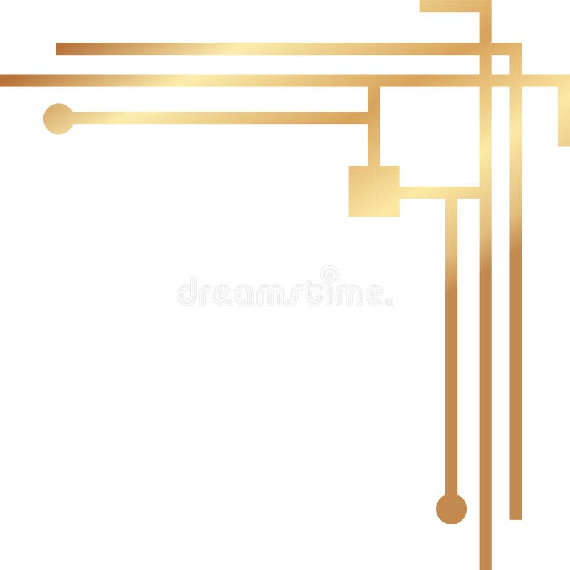Gradient gold lines and circles creating an elegant geometric corner border, perfect for adding a touch of vector illustration