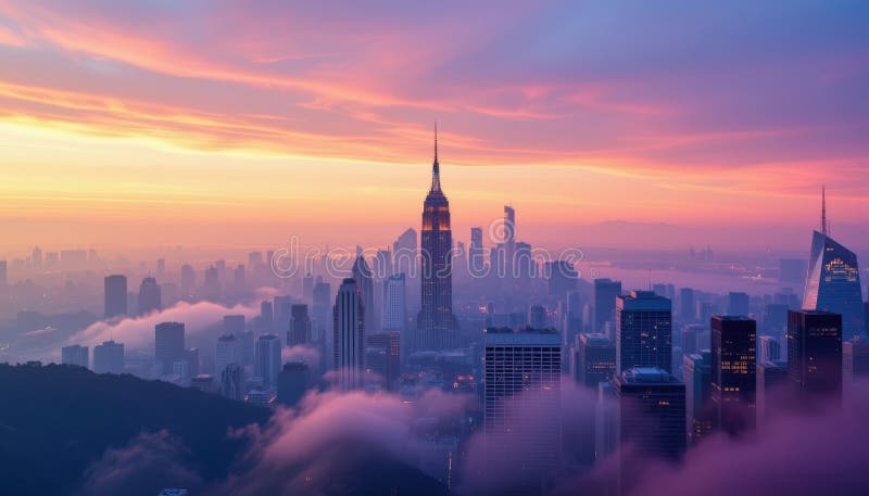 Gradient inspirowany miejskim smog w złotej godzinie brązowy mgła niebieska i fioletowa mgła z warstwą szklanego rozmycia ilustracji