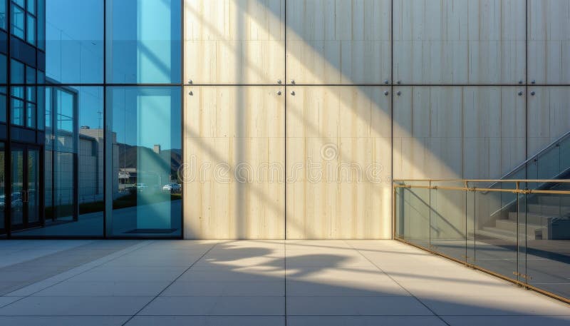 Gradient inspirowany szklaną architekturą cienie stalowy niebieski beton kremowy i odblaskowy srebrny z przesunięciem pionowym royalty ilustracja