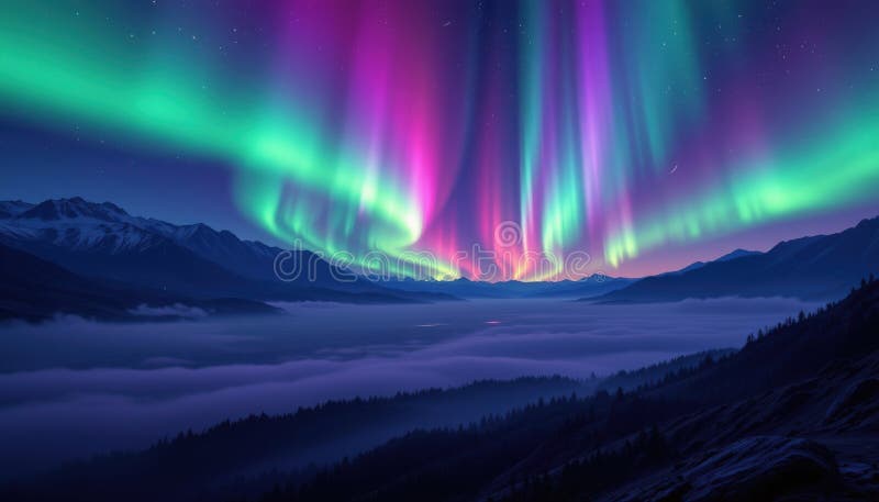 Gradient inspirowany światłami północnymi arktyczny łeb do kosmicznego purpurowego z gładką konsystencją dymu wysoką jasnością res ilustracji