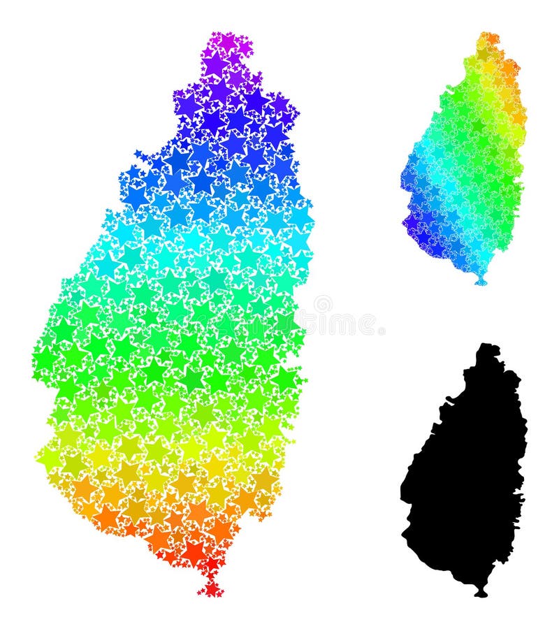 Gradiente de arco iris estrellas mosaico mapa de la isla de santa lucía collage stock de ilustración