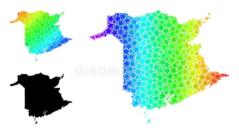 Gradiente de arco iris estrellas mosaico mapa de la nueva provincia de brunswick collage stock de ilustración
