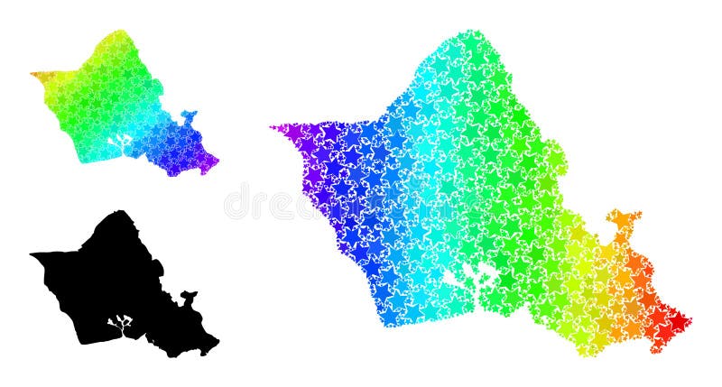 Gradiente de arcoiris estelado mapa de mosaico del collage de la isla de oahu ilustración del vector