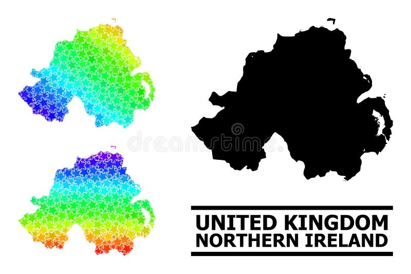 Gradiente de arcoiris estelado mapa de mosaicos de irlanda del norte stock de ilustración
